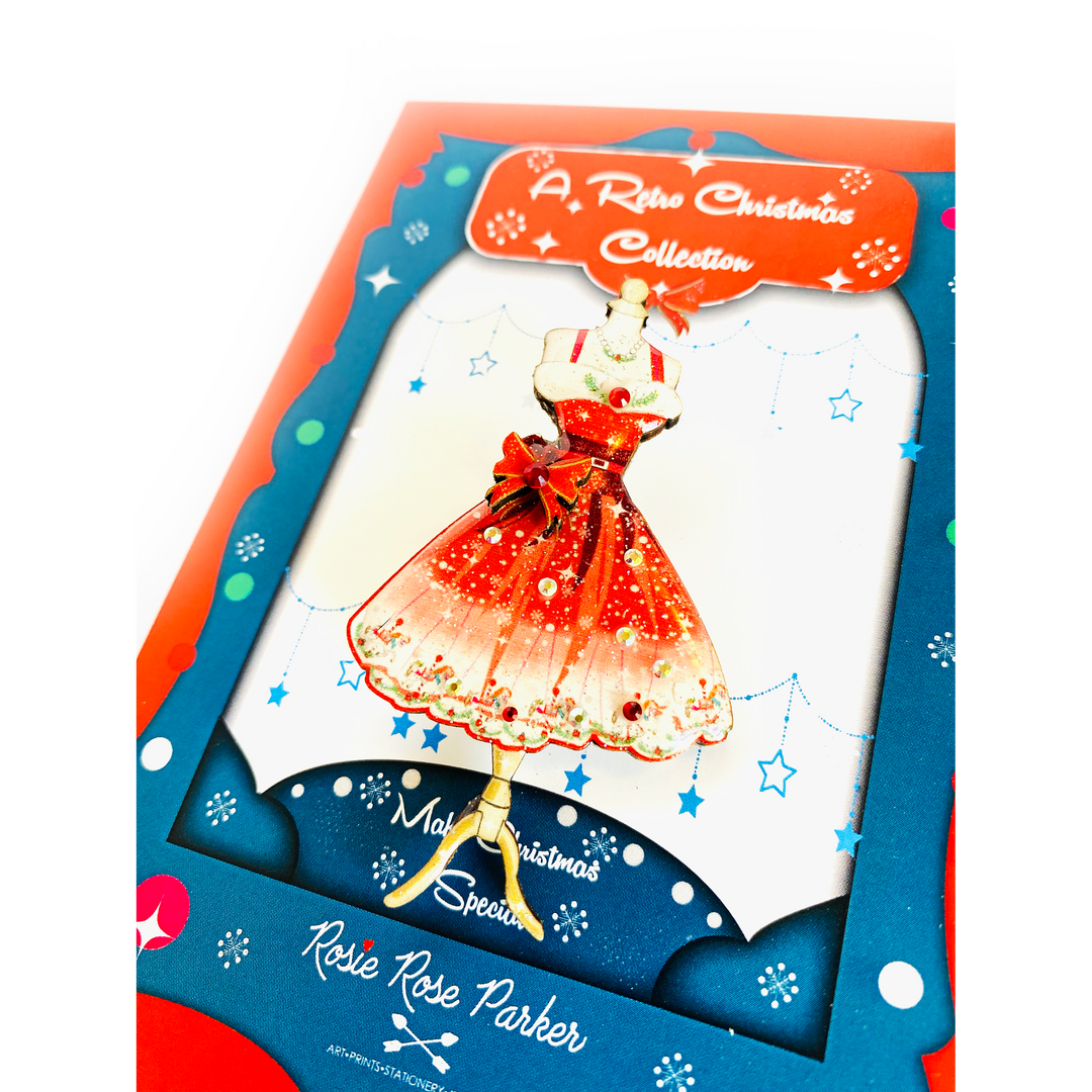50s Christmas Dress Brooch by Rosie Rose Parker