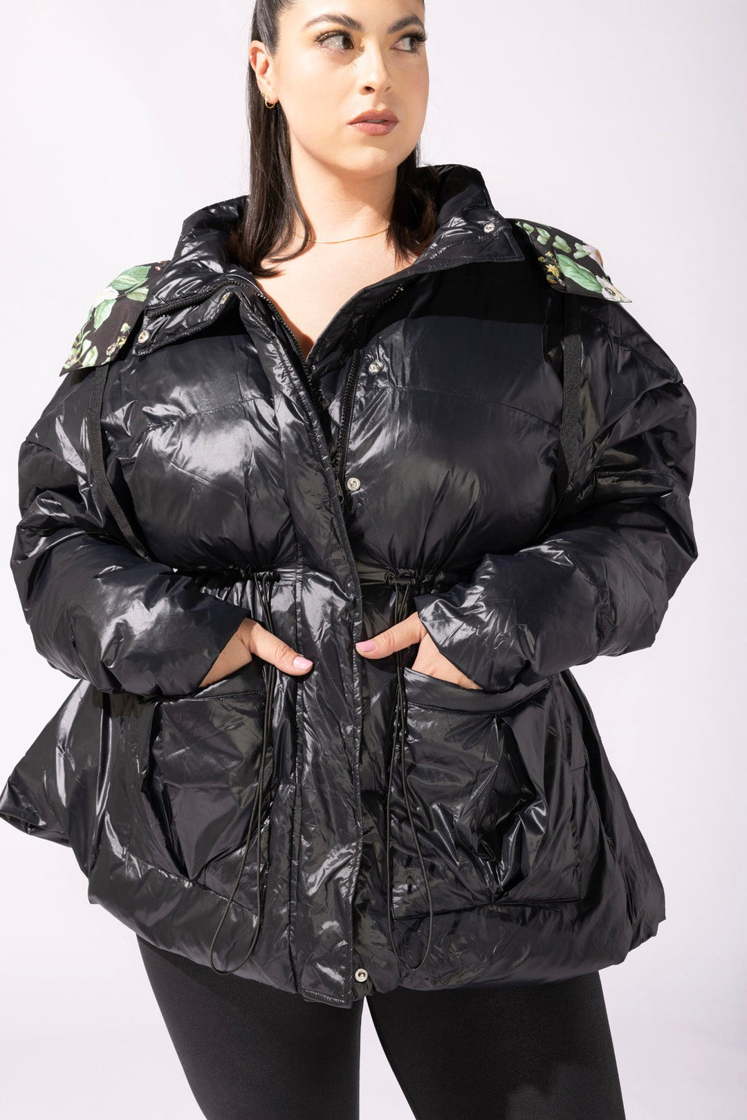 Pearl Peplum Puffer Jacket - Black