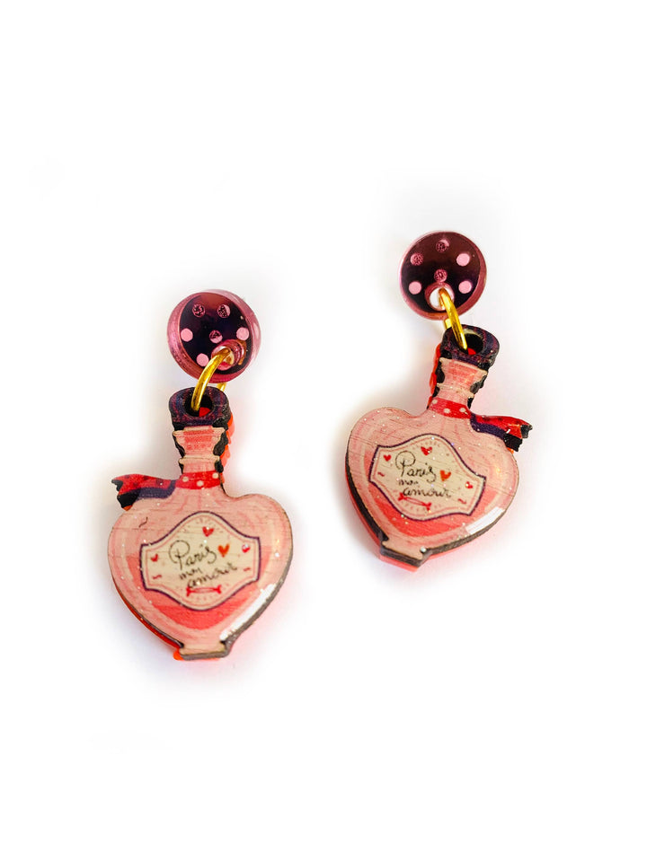 Paris Mon Amour Perfume Bottle Statement Earrings