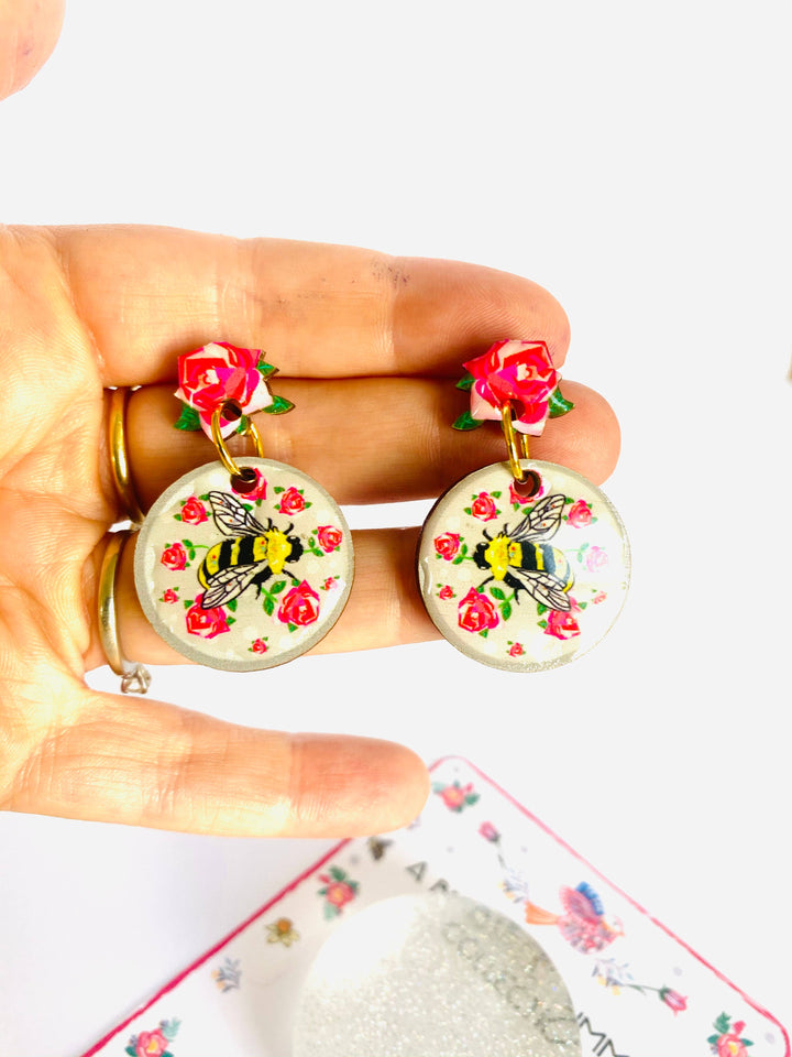 Pretty Bee & Roses Earrings by Rose Rose Parker