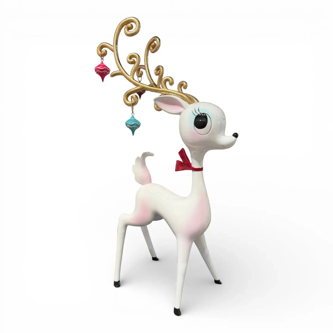 21 inch Retro White Miss Deer With Ornament Antlers by Miss Fluff Christmas Decor
