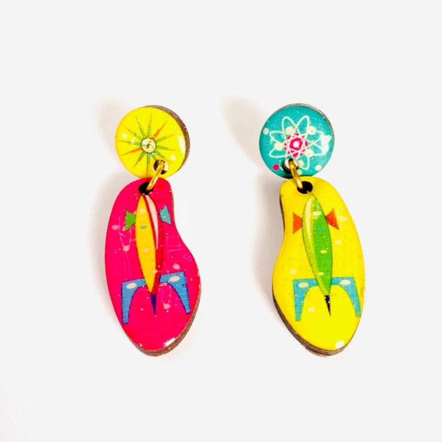 Mis-matched Atomic Rocket Earrings by Rosie Rose Parker