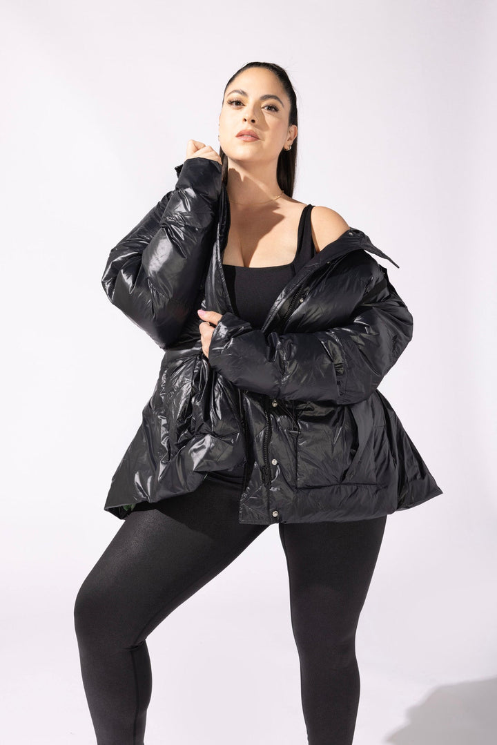 Pearl Peplum Puffer Jacket - Black