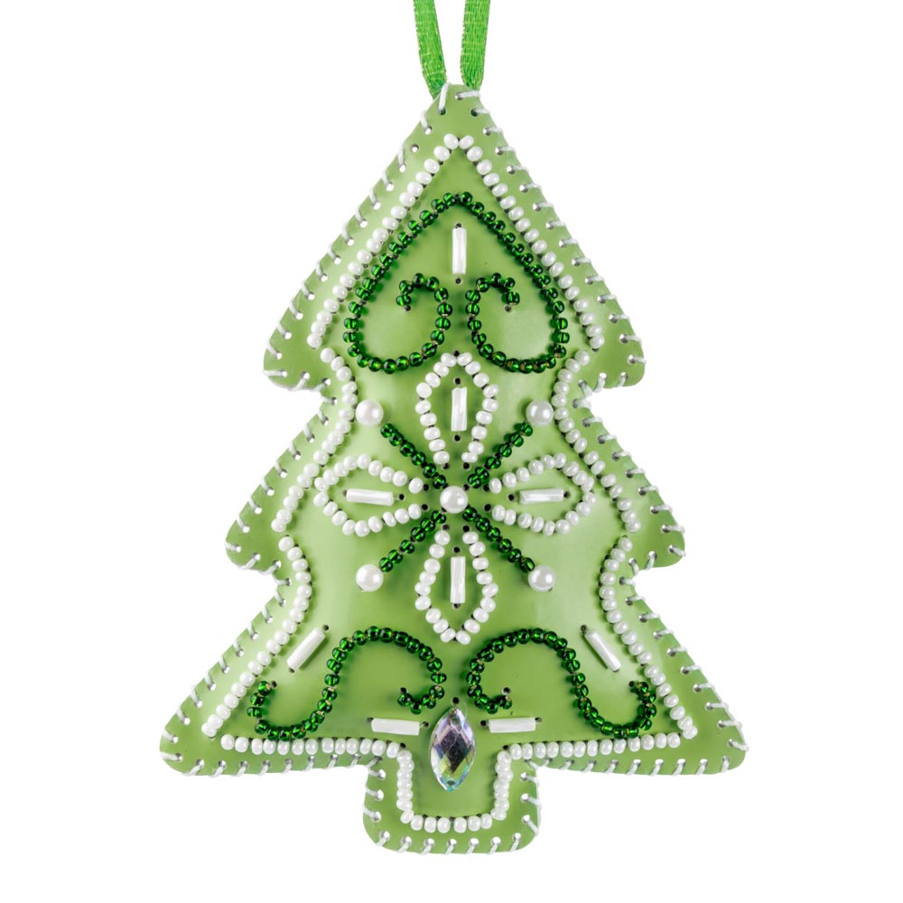 Christmas Tree Ornament Artificial Leather Bead Embroidery Kit by Wonderland Crafts FLBB-130