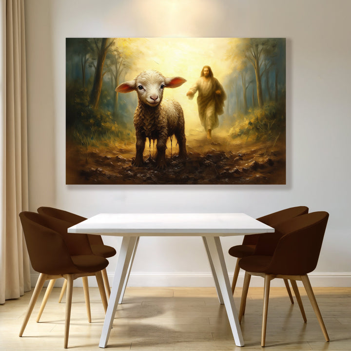 Jesus Running After A Lost Lamb Faith Wall Art