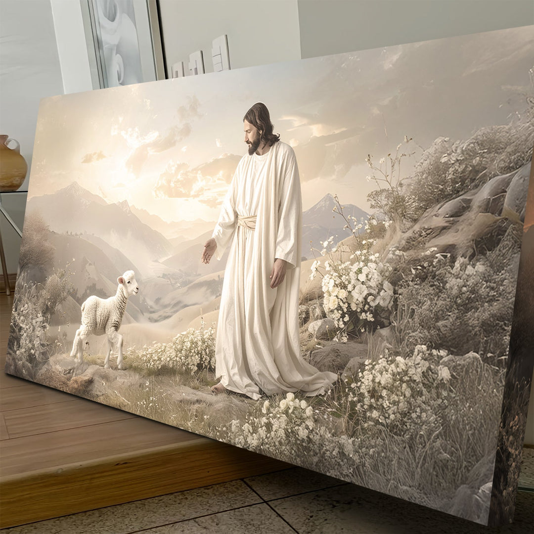 Jesus Protects The Lamb From Wolves Faith Wall Art X