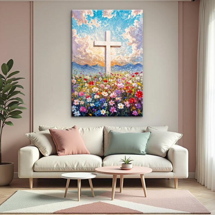 Cross Floral Field Faith Wall Art II
