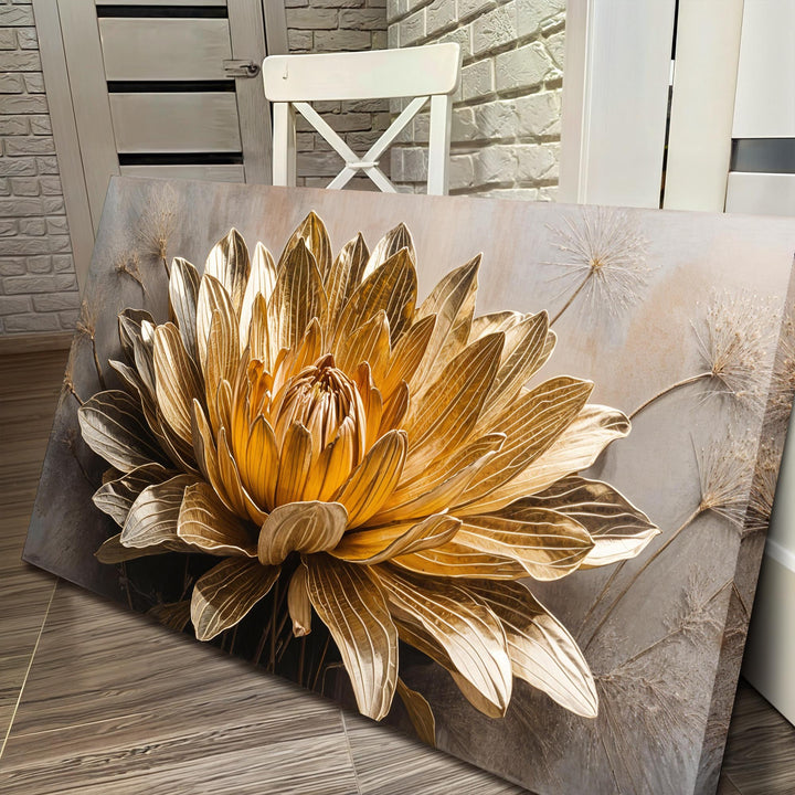 Golden Dandelion Minimalist Abstract Wall Art VII