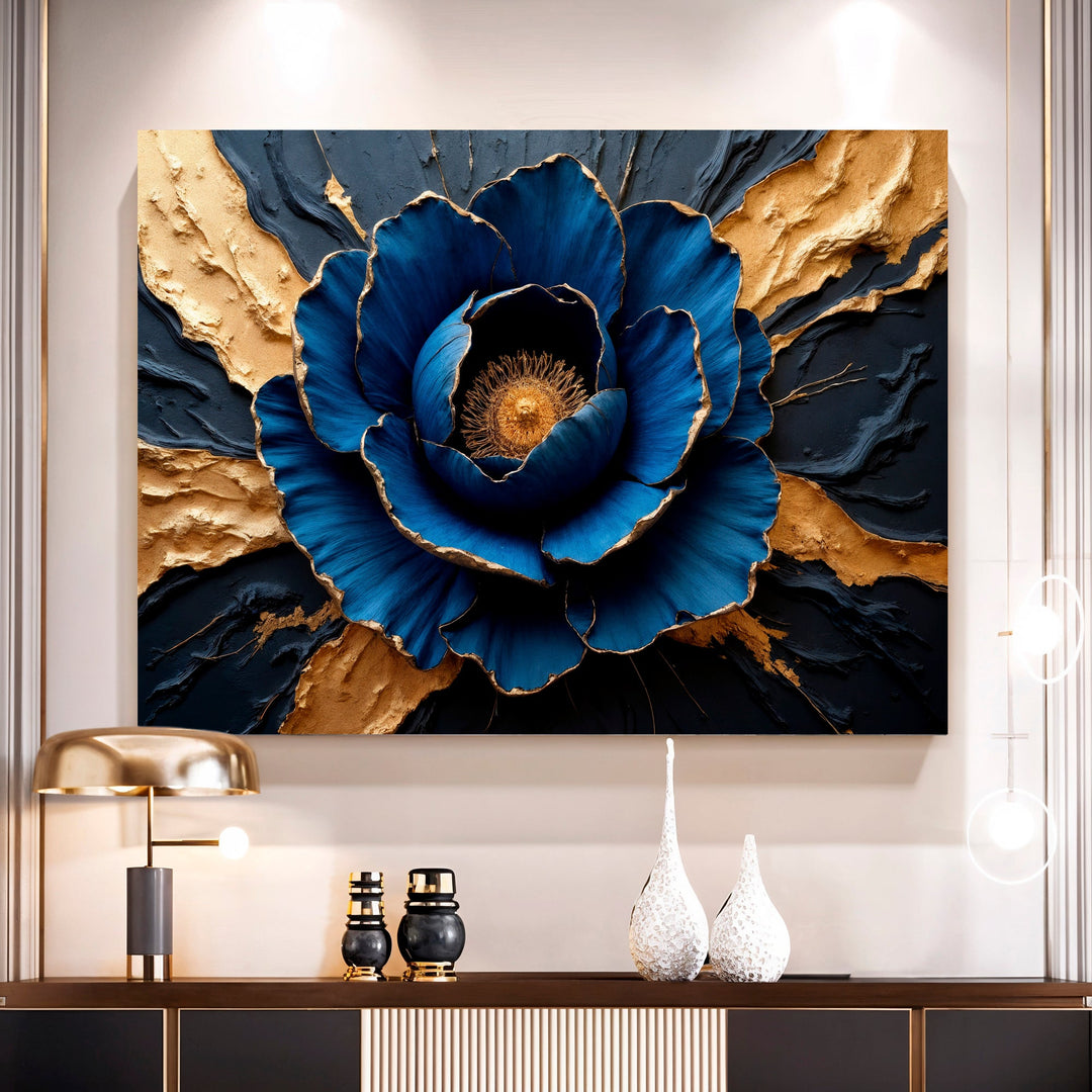 Sapphire Bloom Impasto Wall Art