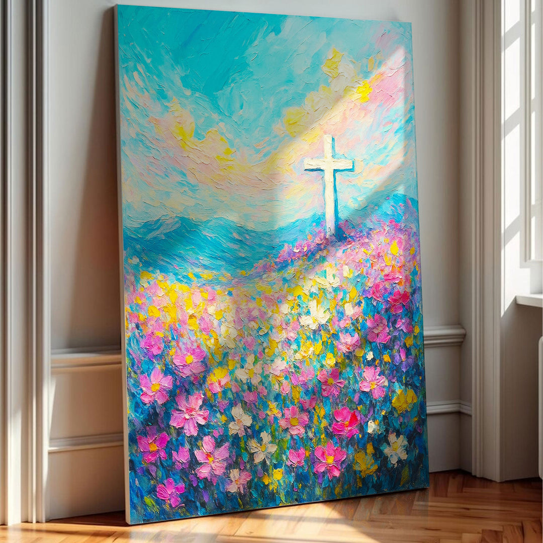 Cross Floral Field Faith Wall Art III