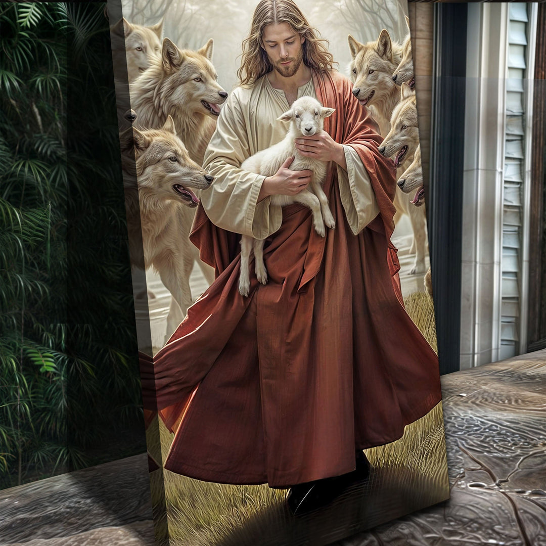 Jesus Protects The Lamb From Wolves Faith Wall Art VI