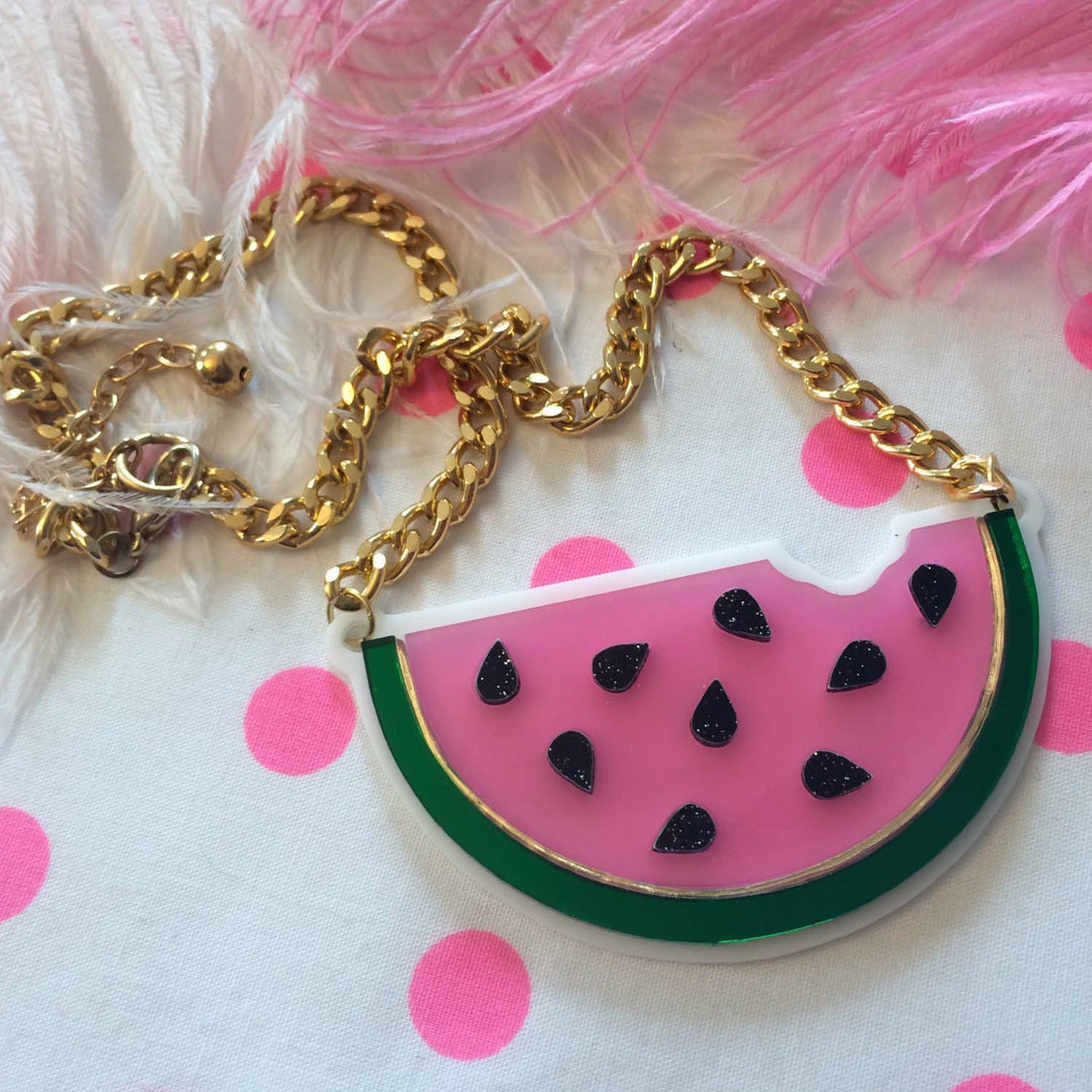 Watermelon Slice Acrylic Statement Necklace