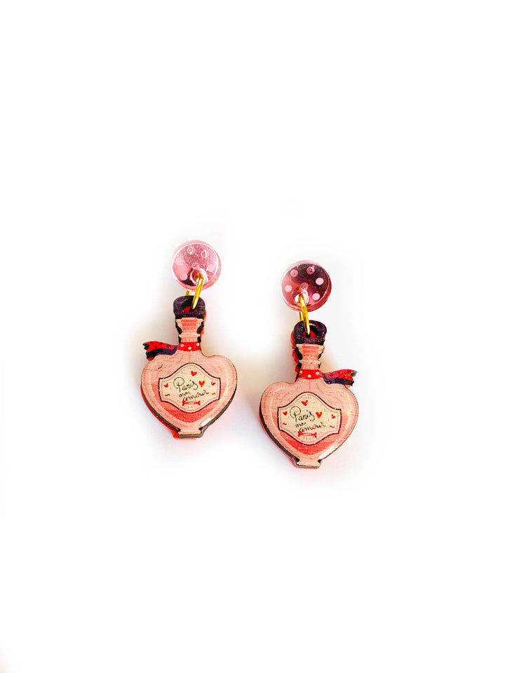 Paris Mon Amour Perfume Bottle Statement Earrings