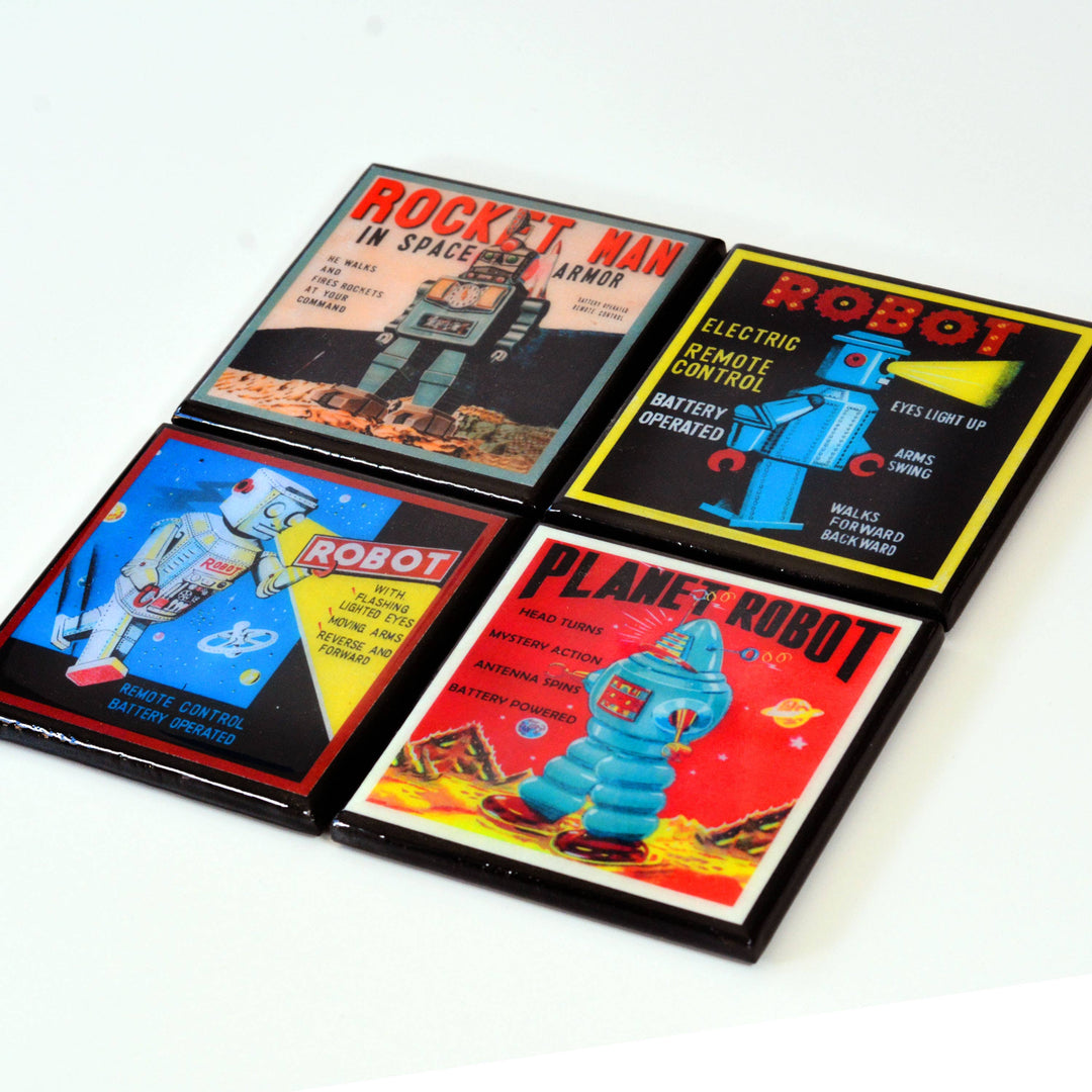 Vintage Toy Robot Coaster Set