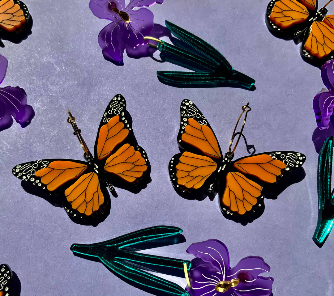 Monarch Butterflies Acrylic Statement Earrings