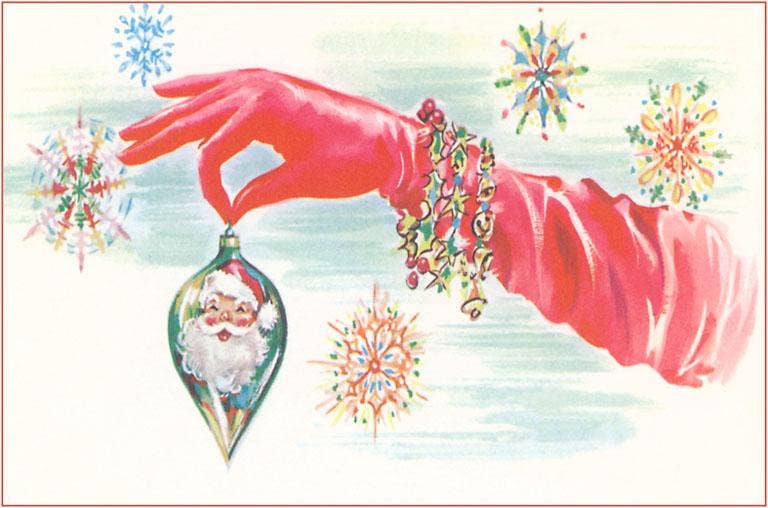 Red-Gloved Arm Holding Christmas Decoration Vintage Postcard Set of 10