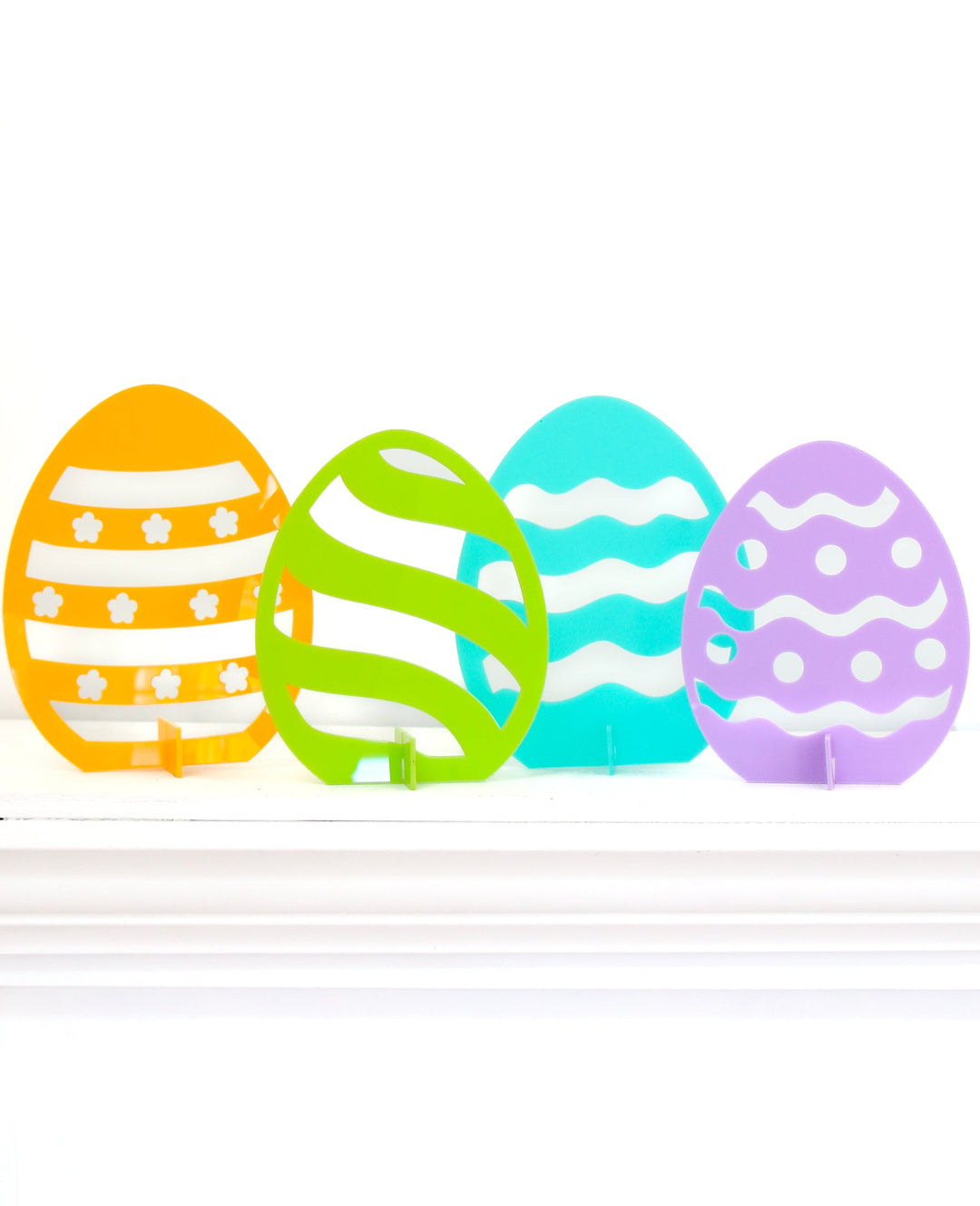 Lime, turquoise, yellow, and lavender acrylic Easter egg standing decor