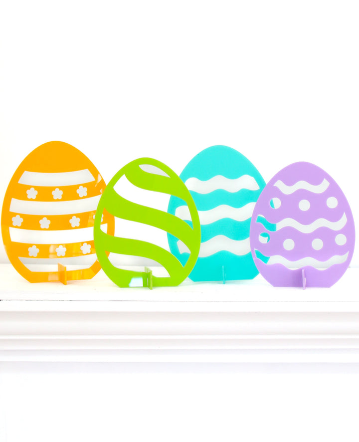 Lime, turquoise, yellow, and lavender acrylic Easter egg standing decor