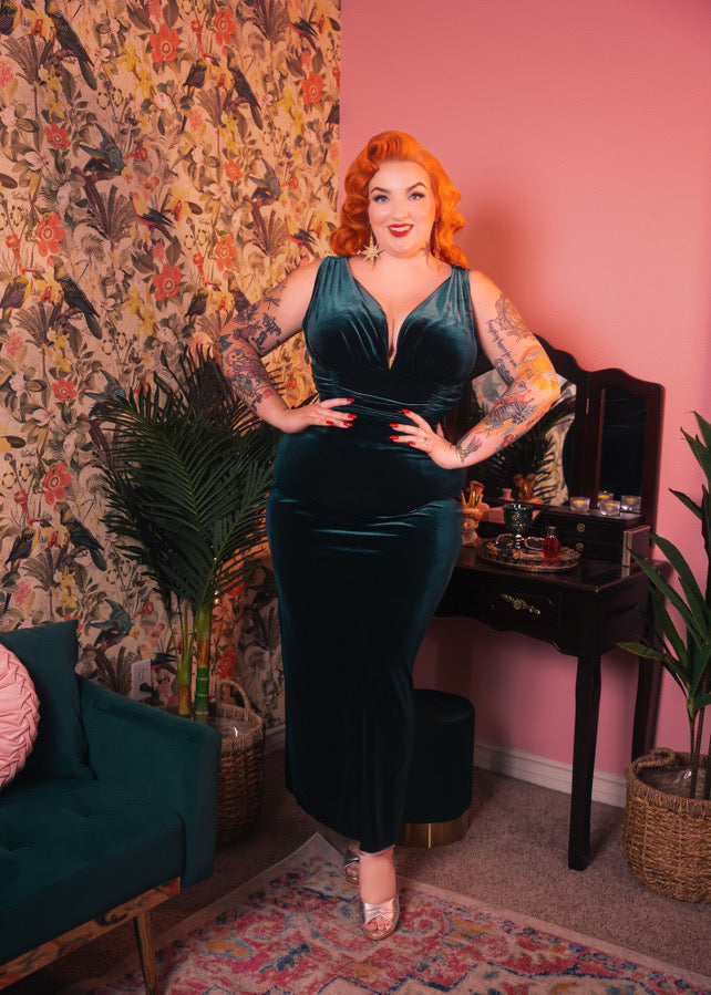 Formal Athena Gown Dress - Stretch Velvet, Hunter Green