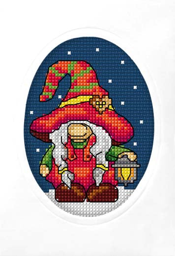 Gnome with a Lantern Greeting Card Counted Cross Stitch Kit by Orchidea 6326