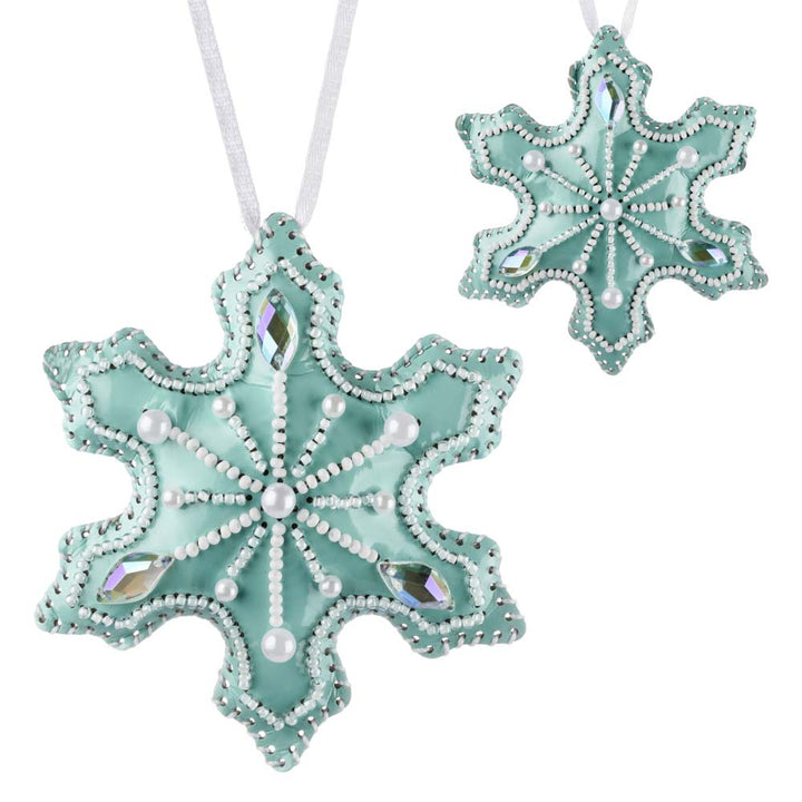 Snowflake Christmas Ornament Artificial Leather Bead Embroidery Kit by Wonderland Crafts FLBB-127