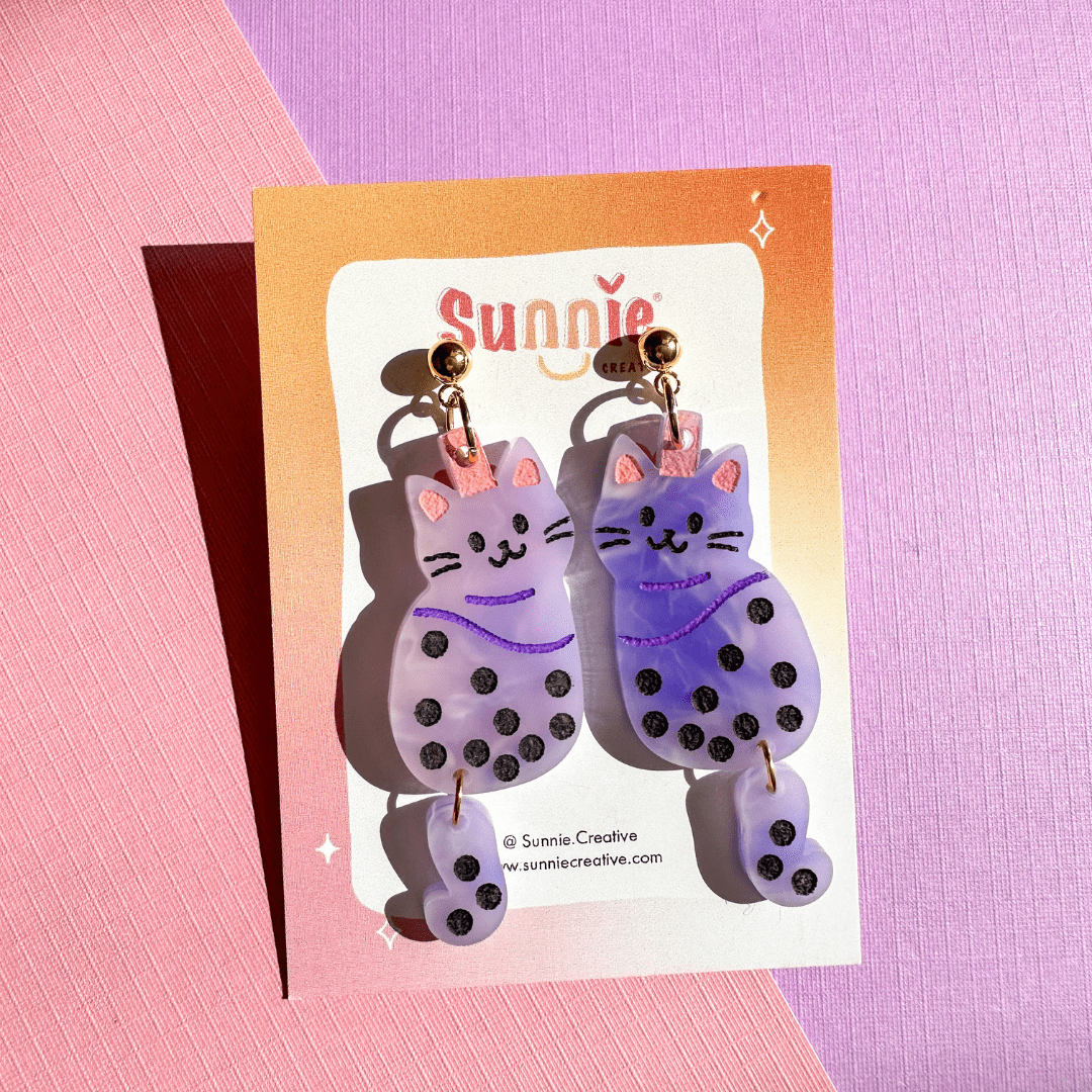 Boba Cat Dangle Earrings