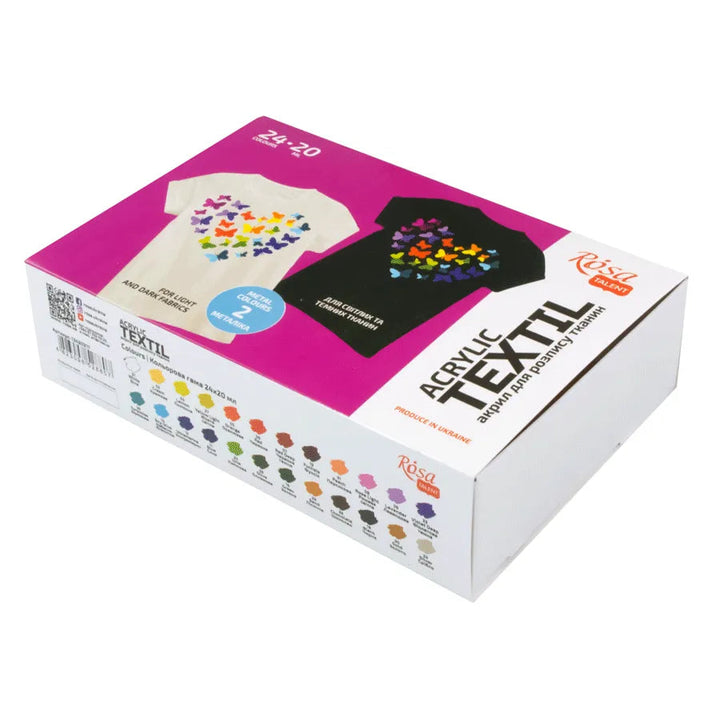 Rosa Talent HEART Textile Acrylic Paint Set. 24 colors (0.68 oz) and including 2 metallic.
