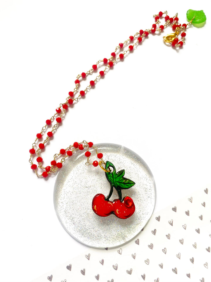 Retro Cherry Beaded Necklace by Rosie Rose Parker