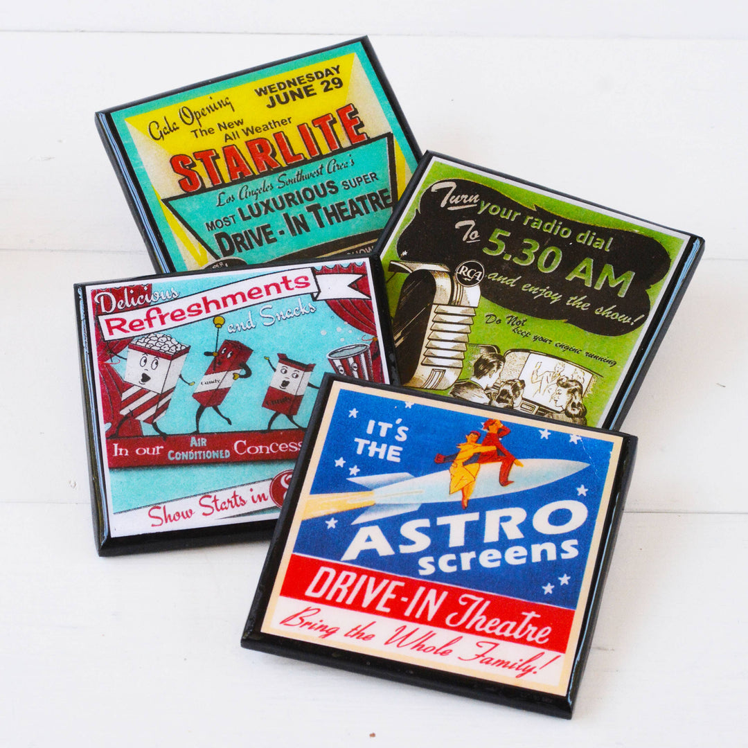 Vintage Drive In Movie Coaster Set