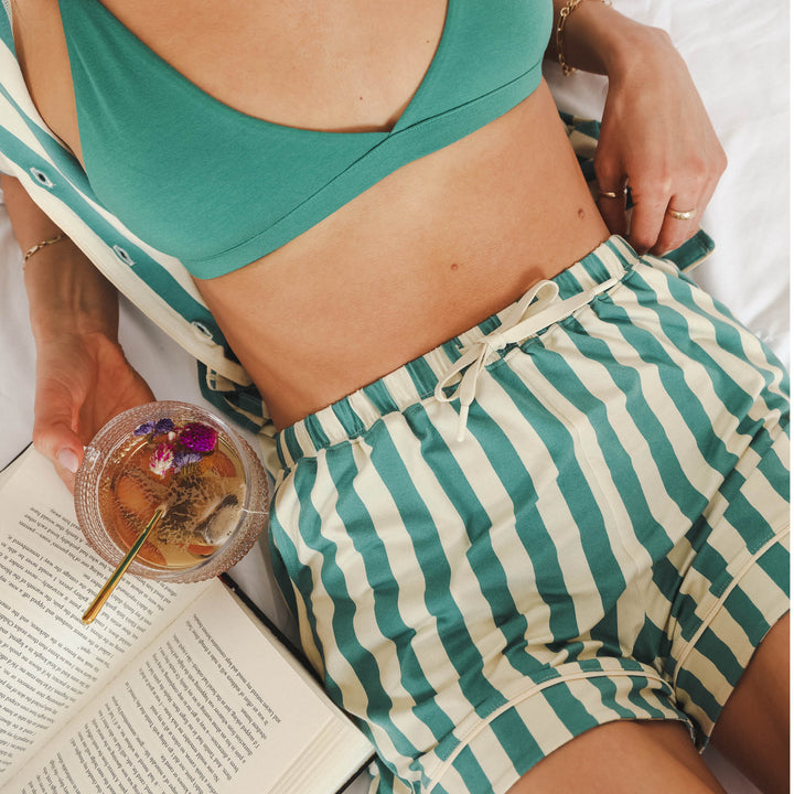 The Nantucket | Green Dock Stripe SleepDeep™ Button Down Short Pajama Set