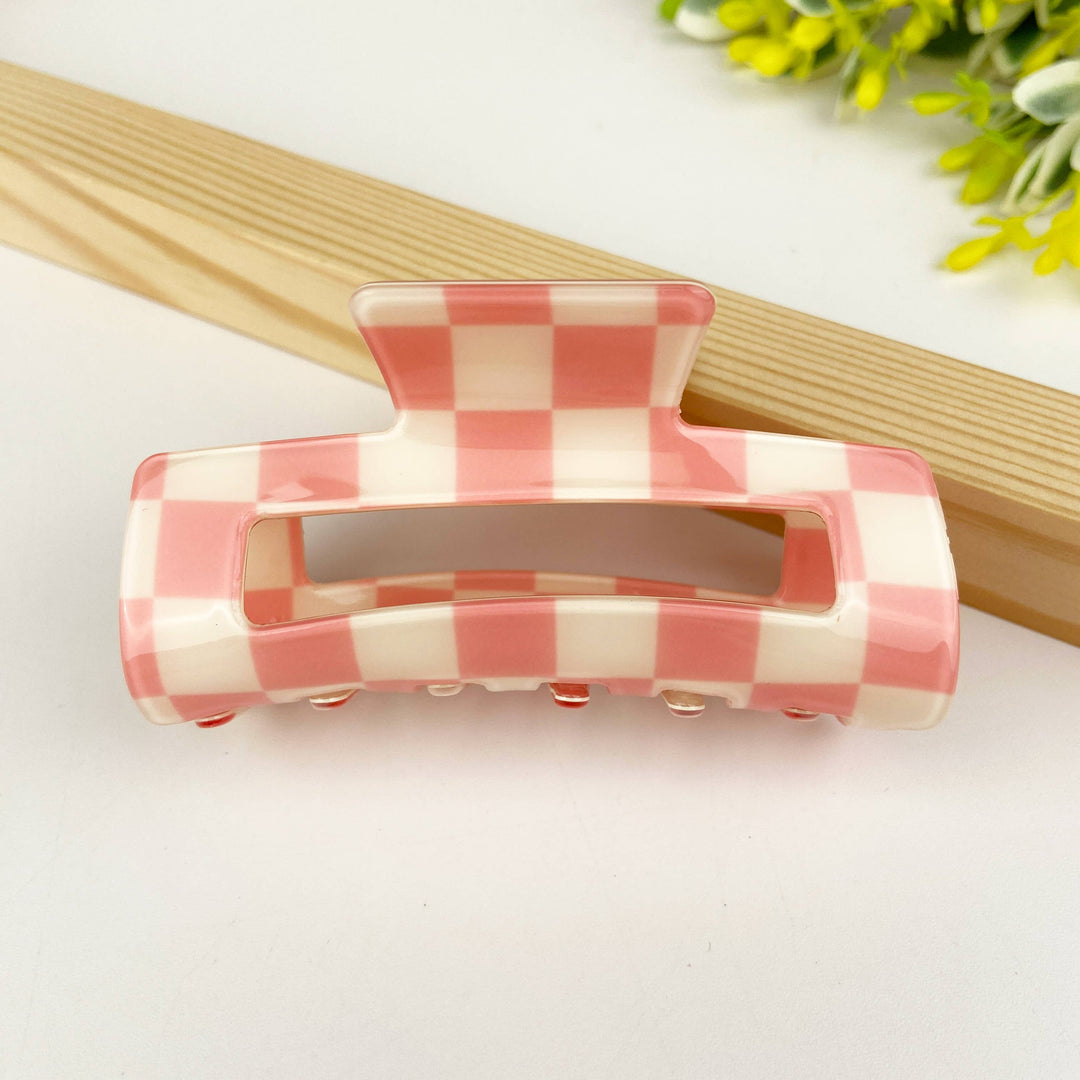 Checkerboard retro hair claw clip