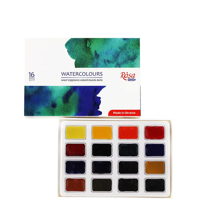 Rosa Studio Watercolor Paint Set. 16 Colors. Full Pans. Cardboard 340204.