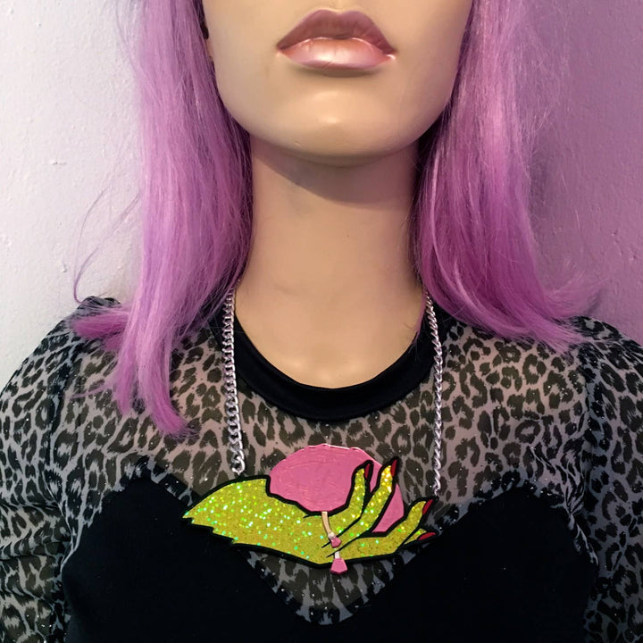 Brains And Beauty Zombie Hand Necklace, Laser Cut Acrylic, Plastic Jewelry