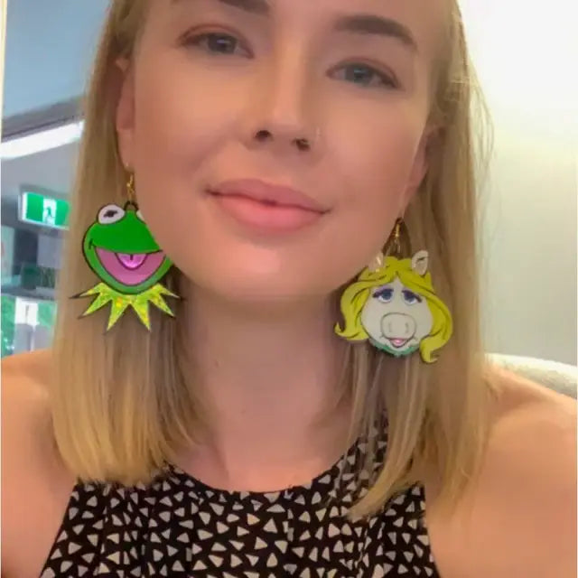 Miss Piggy And Kermit Laser Cut Earrings