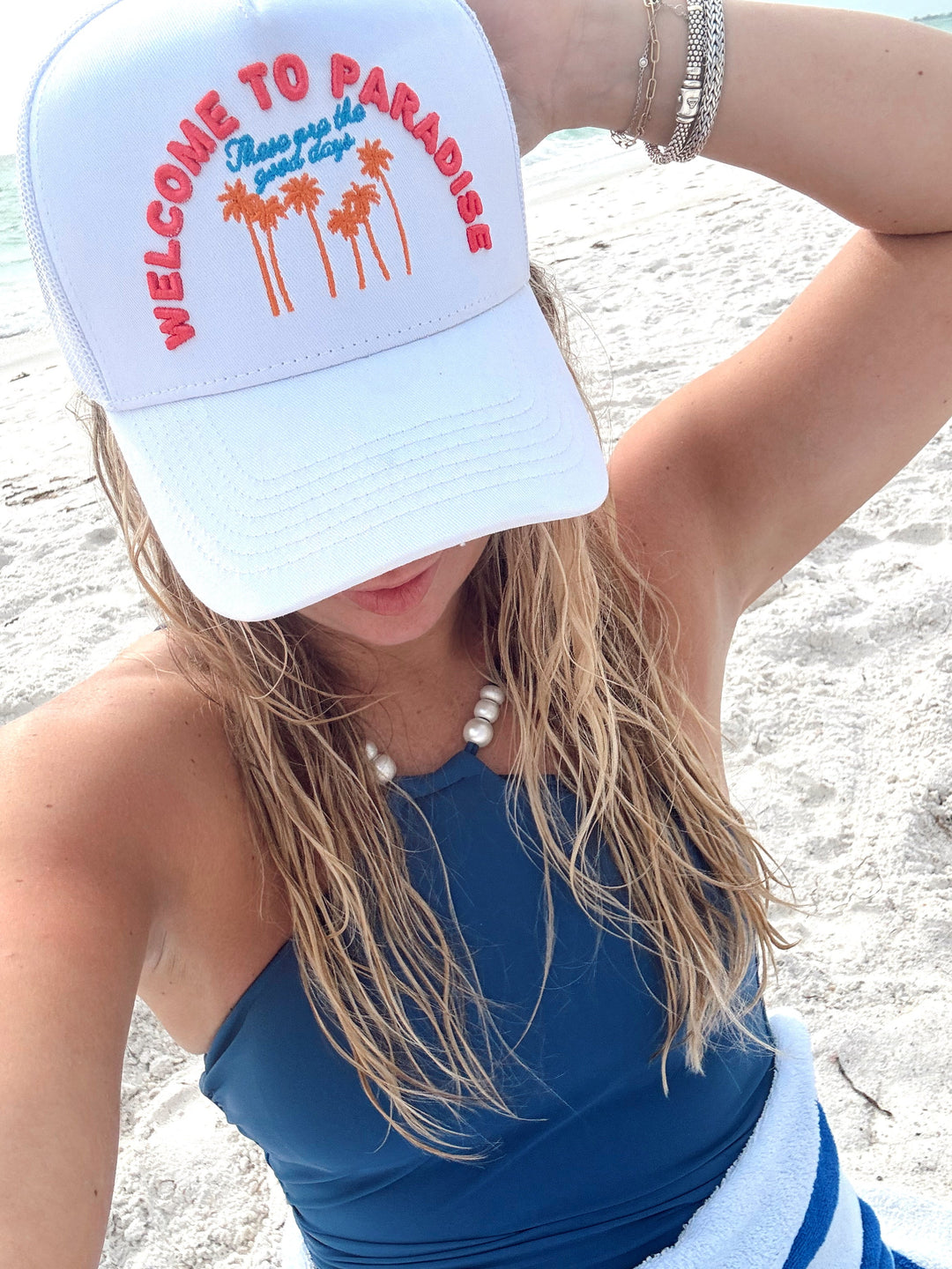 Welcome to Paradise - White Vintage Trucker Hat