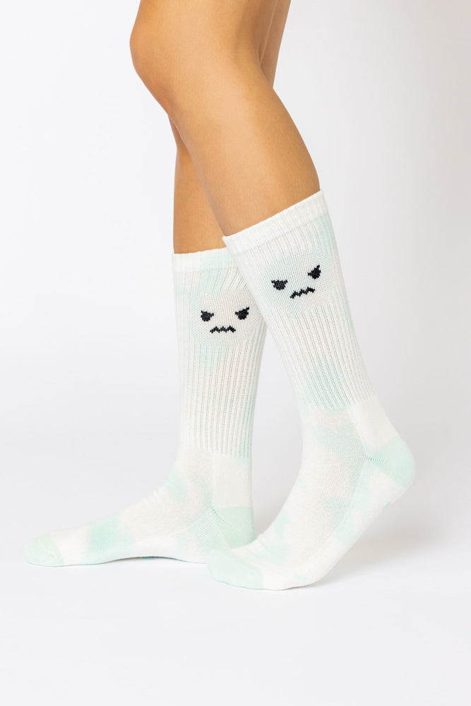 Angry Face Mid-Calf Gym Socks - Green Tie Dye