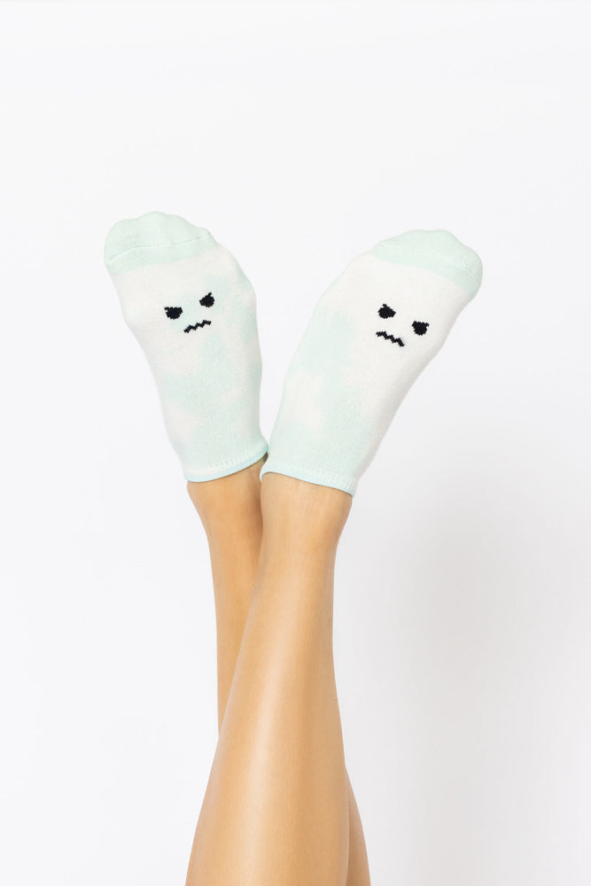 Angry Face Low Rise Socks - Green Tie Dye