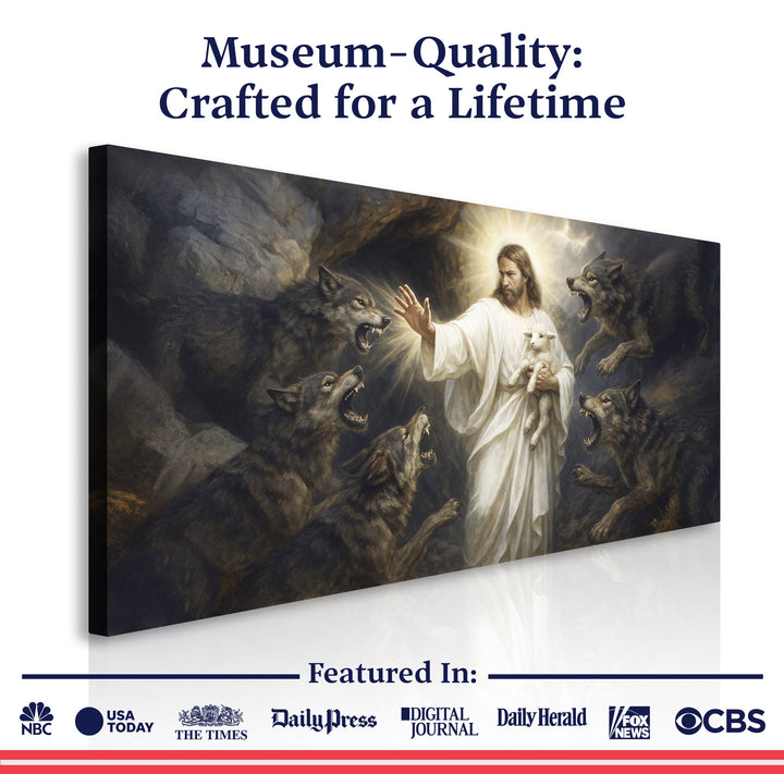 Jesus Protects The Lamb From Wolves Faith Wall Art XIV