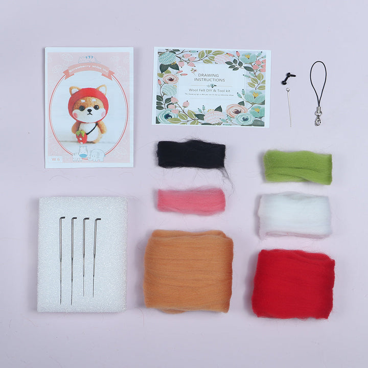 Puppy in Strawberry Costume Needle Felting Kit. Wizardi DIY Wool Craft Kit F07N8-6