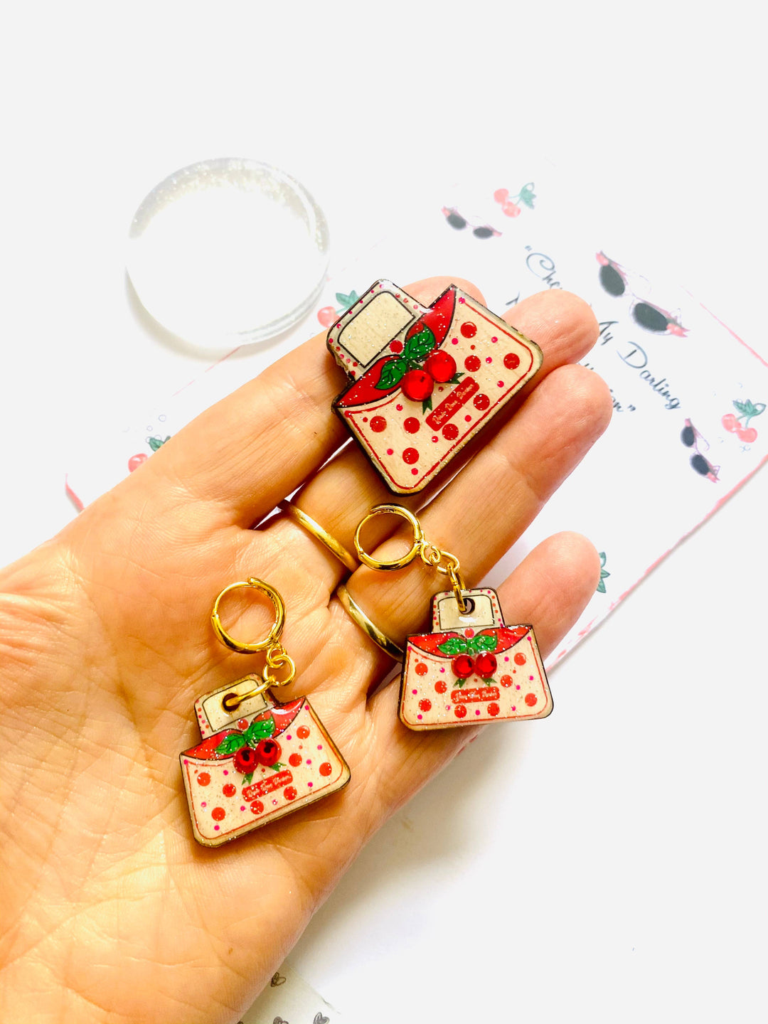 Retro Cherry Handbag Earrings by Rosie Rose Parker