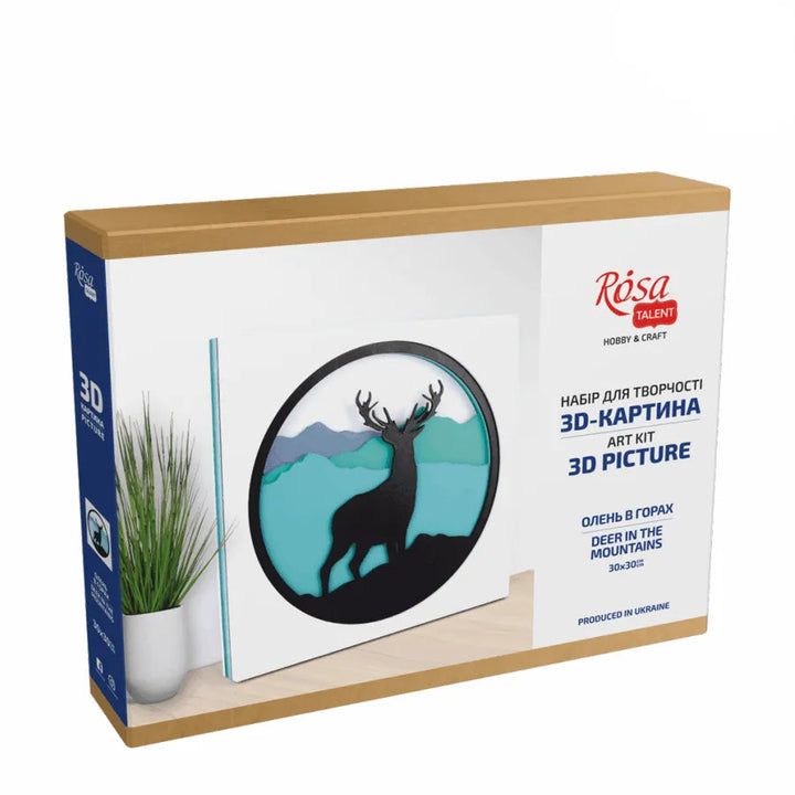 Rosa Talent Deer in the Mountains - 3D Painting Set. Primed Fiberboard. 6 Layers. 11.81*11.81 inches.