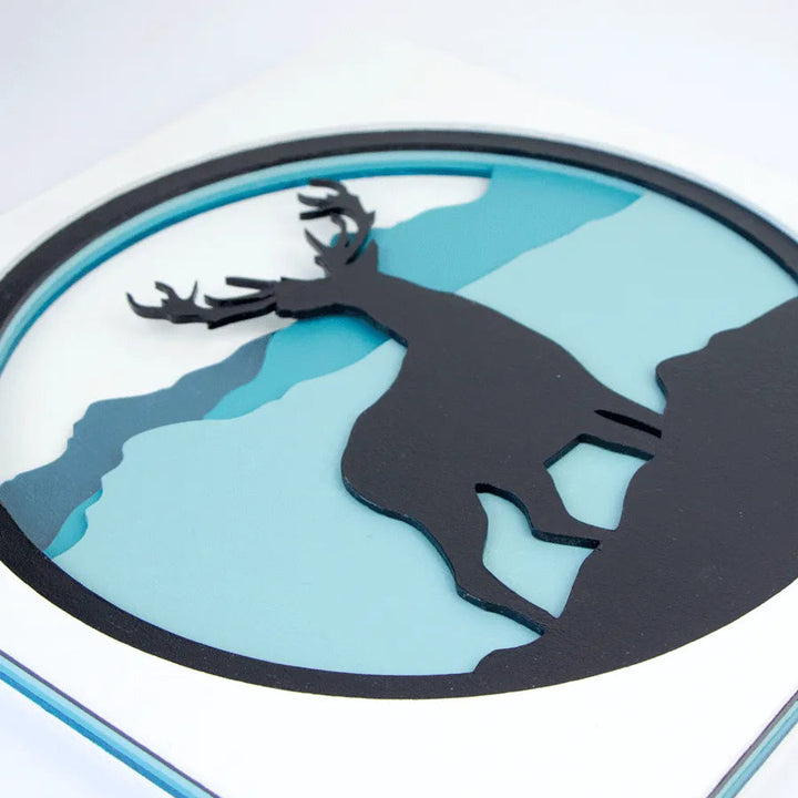 Rosa Talent Deer in the Mountains - 3D Painting Set. Primed Fiberboard. 6 Layers. 11.81*11.81 inches.