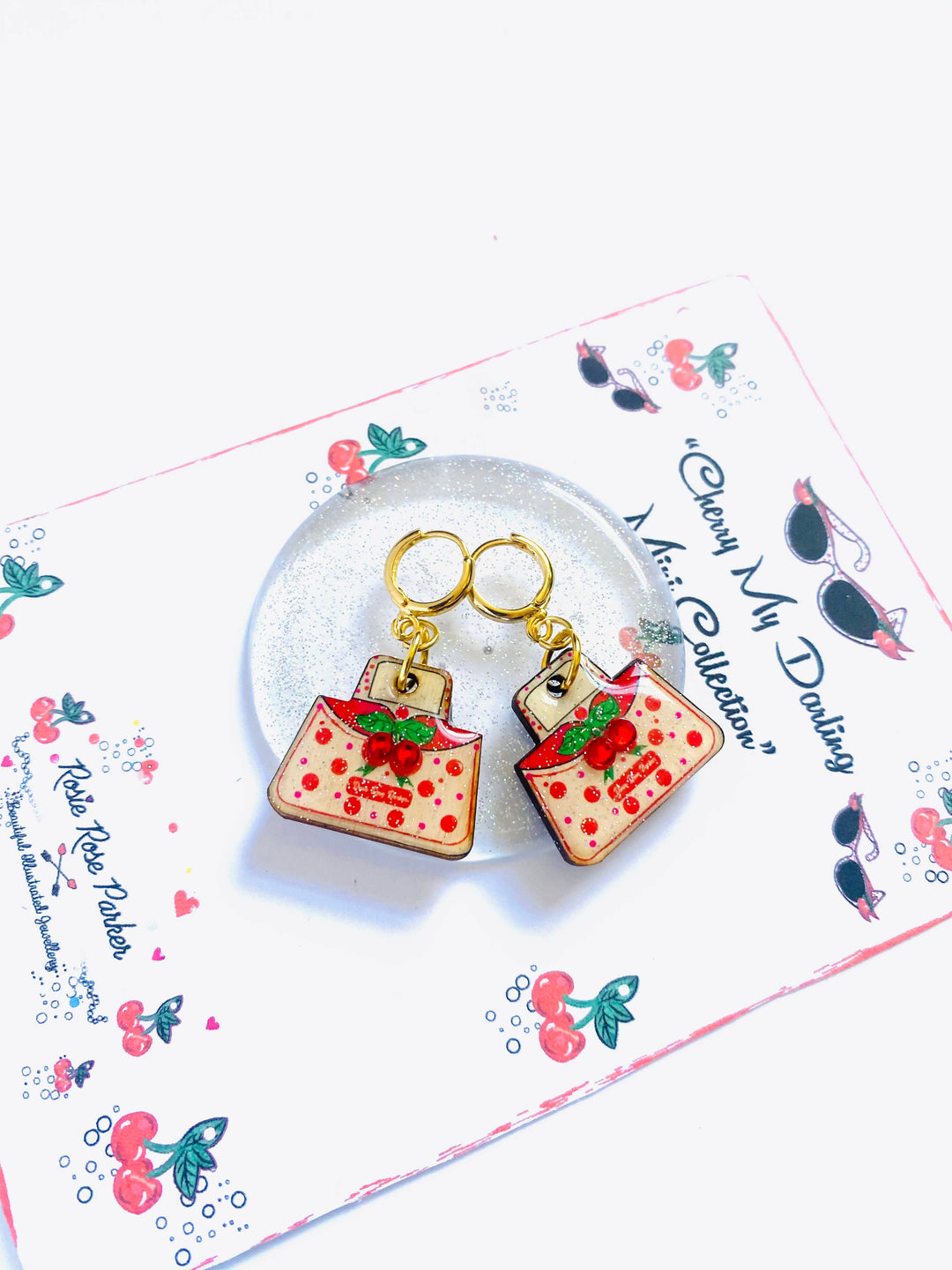 Retro Cherry Handbag Earrings by Rosie Rose Parker