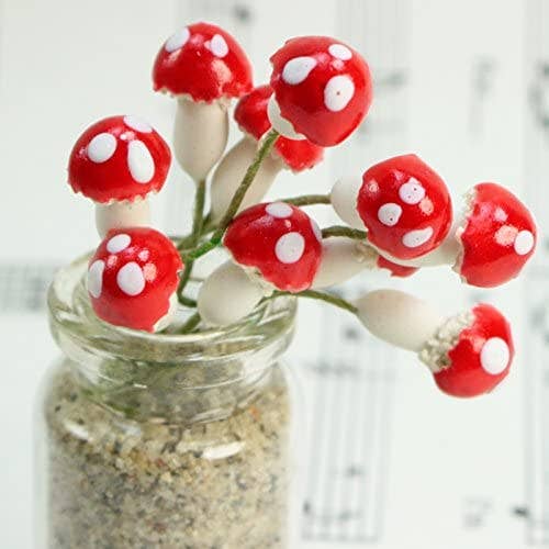 Vintage Red Sealed Plaster Mushrooms -Set of 10