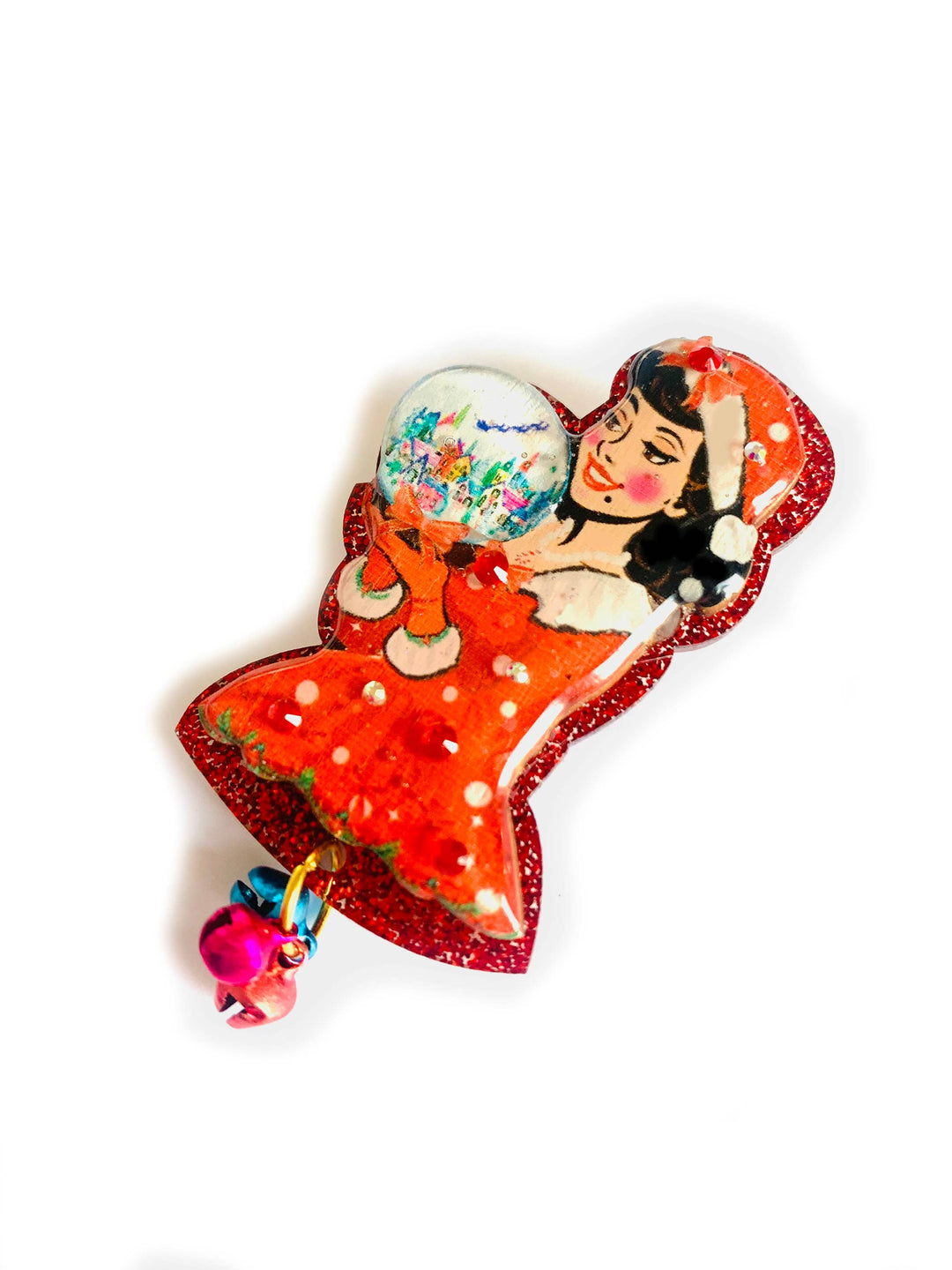 Snow Globe Christmas Girl Brooch