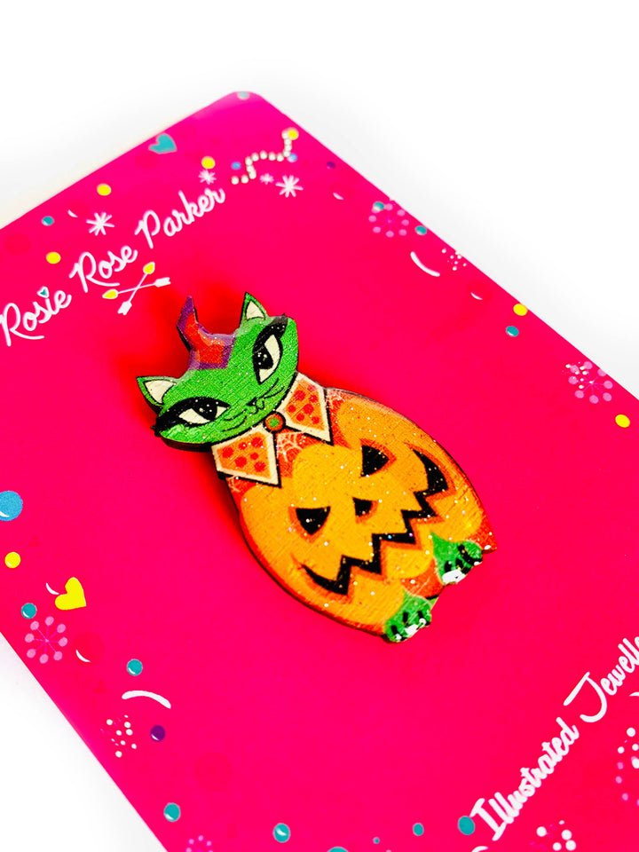 Cat in a Pumpkin Costume Pin by Rosie Rose Parker