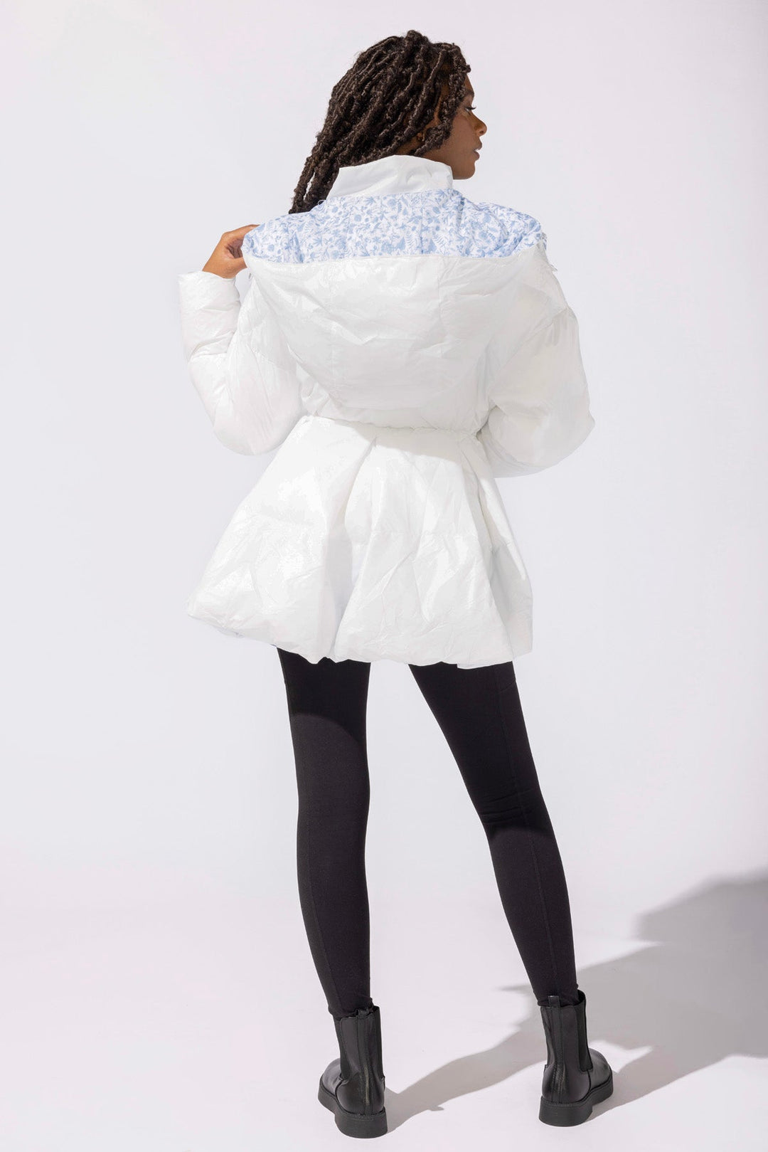 Pearl Peplum Puffer Jacket - White