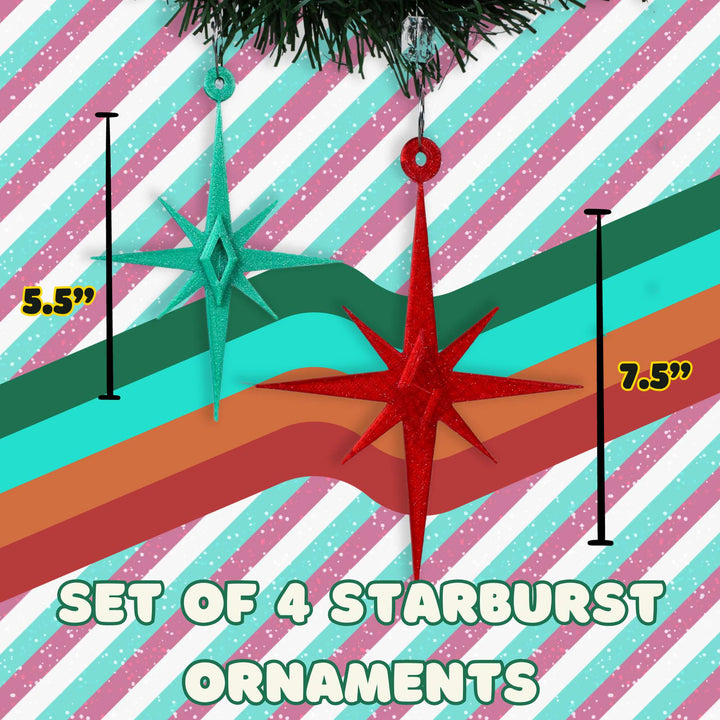 Midcentury Modern Starbursts Ornaments (4 Pack)