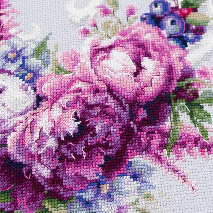 Purple Silk Peonies Counted Cross Stitch Kit by Magic Needle 70-04