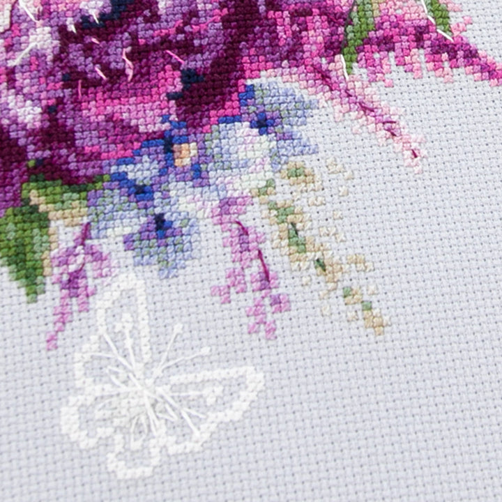 Purple Silk Peonies Counted Cross Stitch Kit by Magic Needle 70-04